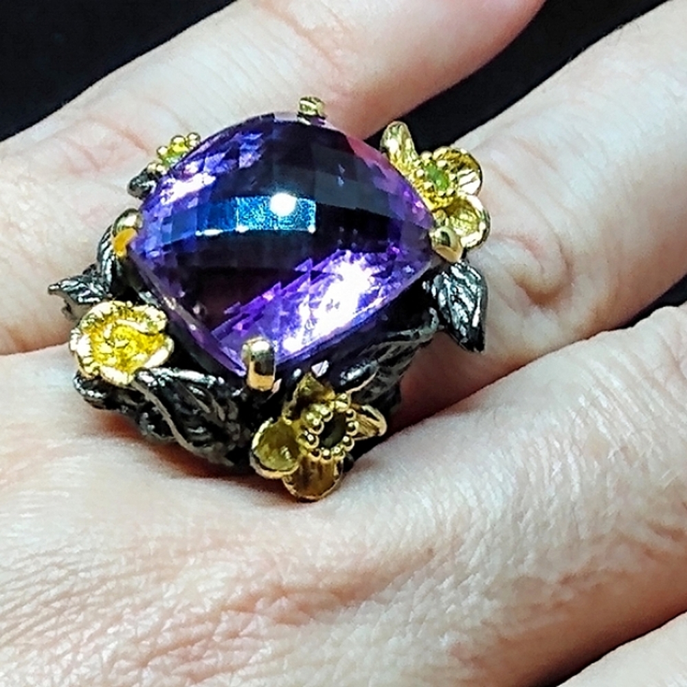 SOLDPurple Amethyst Sterling Silver and 14K Ring